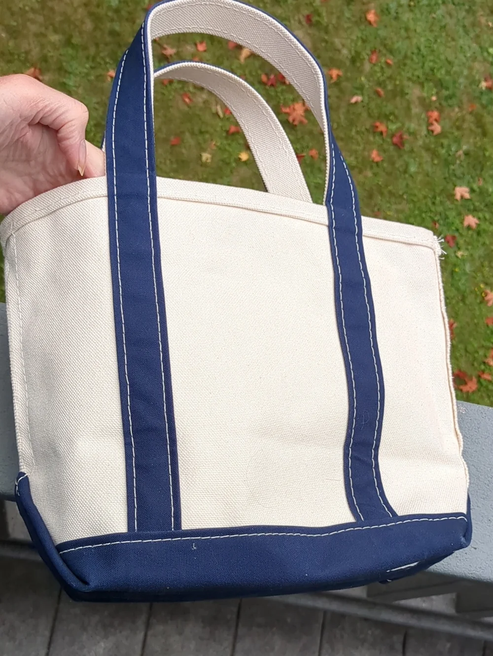 LL Bean Boat and Tote Small Open Top Navy Blue Vitalius Real Estate Logo
